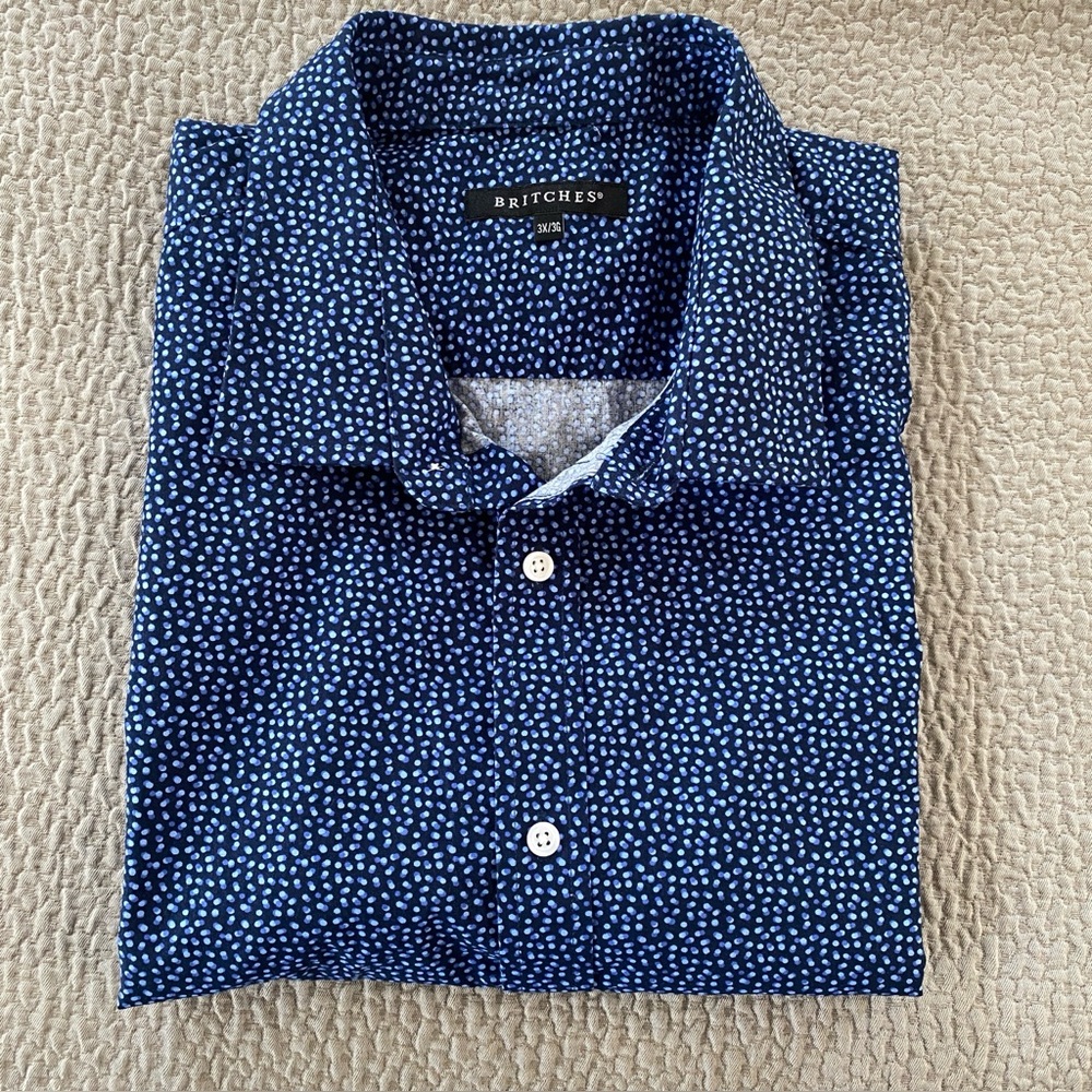 Britches Men’s 3XL Navy Short Sleeve Button Down Shirt Cotton Patterned Casual